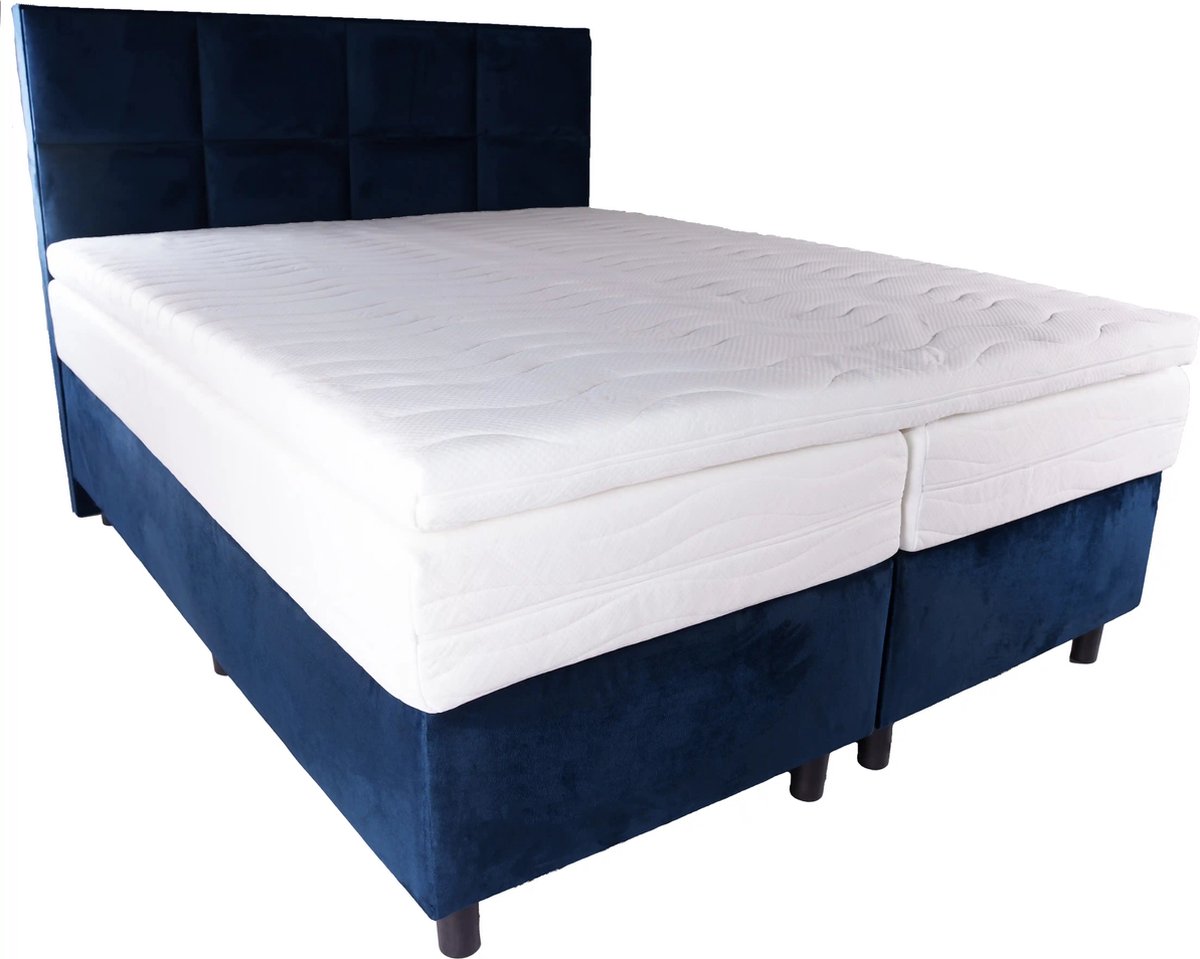 Lion Velvet Boxspring 160x200 Velvet Blauw 2 Enkele Matrassen incl. topper