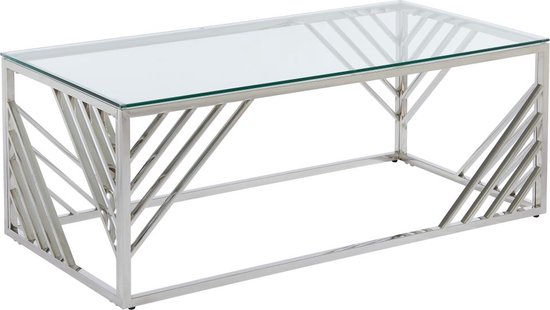 Table basse en verre trempé et inox - Chrome - SIMATO L 120 cm x H 45 cm x P 60 cm