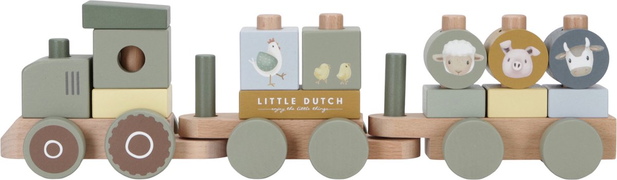 Little Dutch - Blokkentrein Tractor FSC - Little Farm - Little Dutch