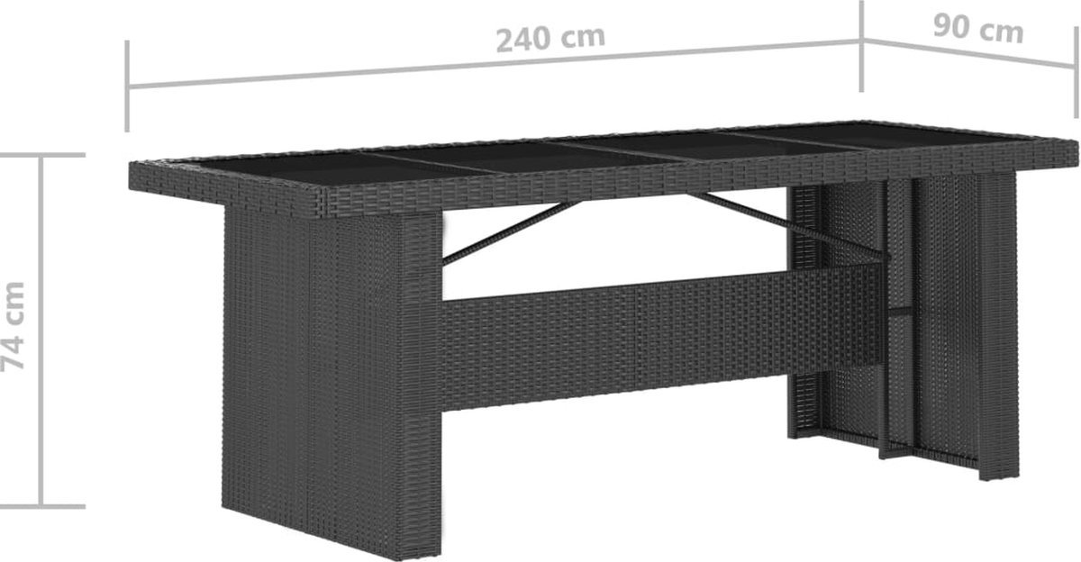 The Living Store 11-delige Tuinset met kussens poly rattan zwart - Tuinstoel - Eetkamerset - Buitentafel - Lounge Set - Terras Meubilair