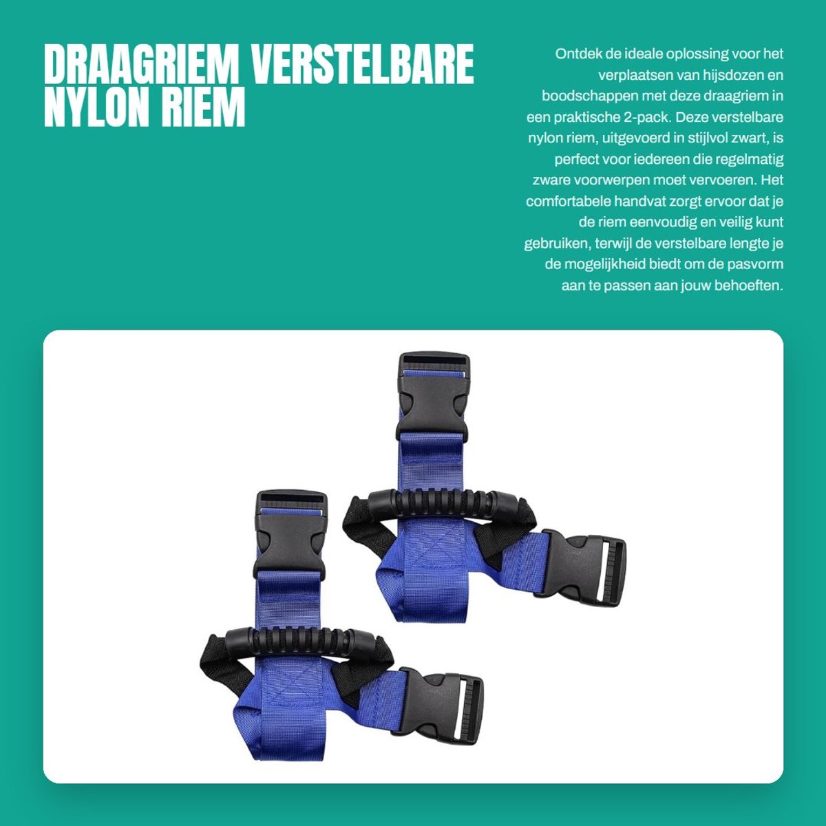 Solidchoice- Draagriem 2-pack verstelbaar - Handvat - Kruisstijl - Verplaatsen van hijsdozen - Boodschappenbagage - Comfortabel en stabiel - Verhuisriem