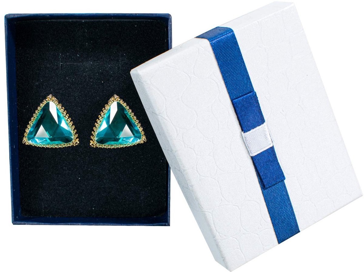 Solidchoice- Sieradendoos 6-delig - Geschenkdozen met deksel - Juwelendoos - Donkerblauw/Parelwit - 9 x 7 x 3 cm - Duurzaam karton