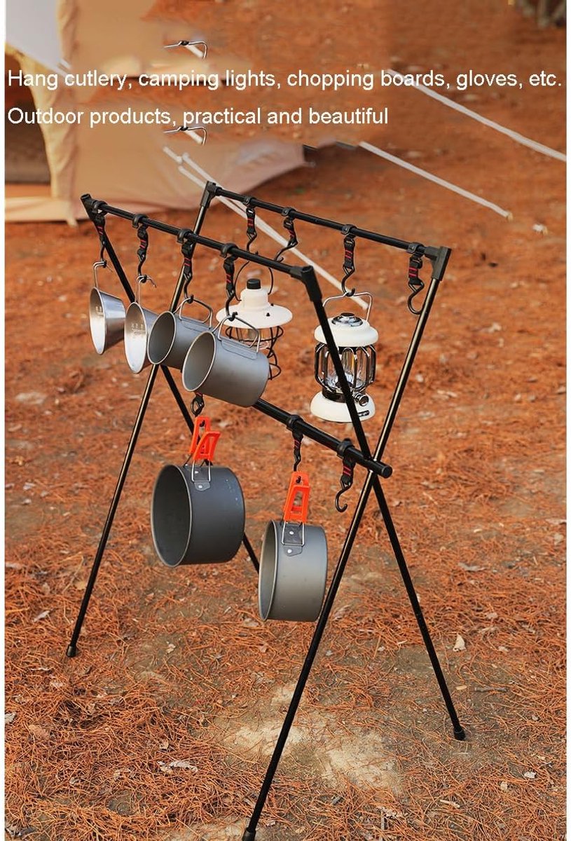 Kampeerrek - Buiten Organizer - Kookgerei Ophangen - Drievoudige Stabiliteit - 100 cm Hoog - Zwart