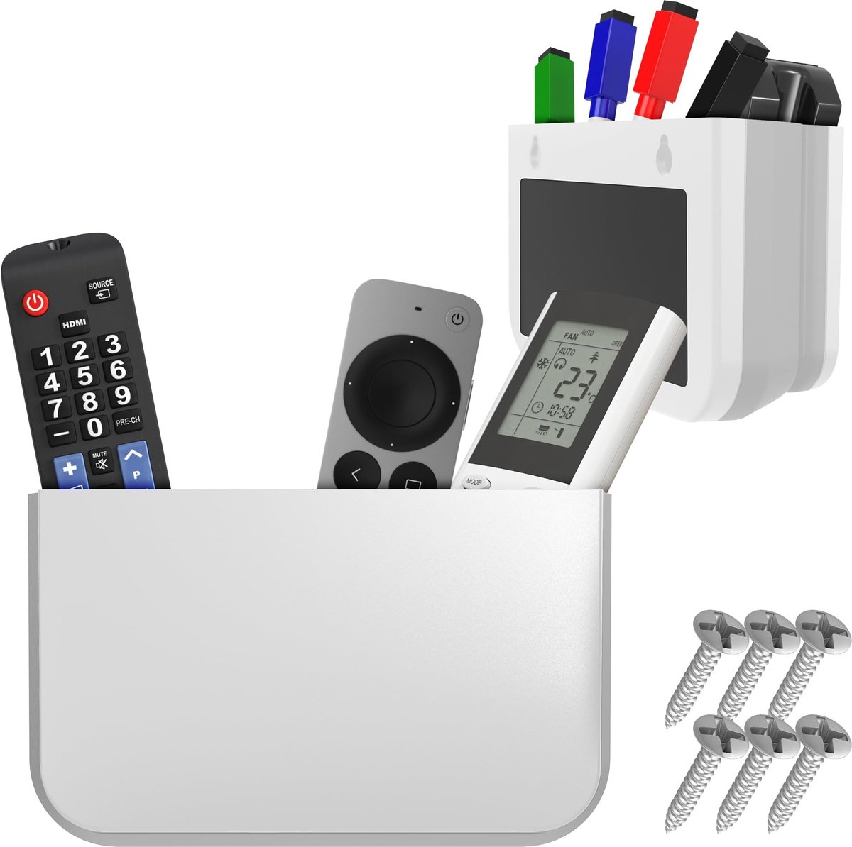 Solidchoice - Magnetische afstandsbedieninghouder - Opvouwbaar - Wandbevestiging - Wit - Penshouder - Praktisch voor thuis en op kantoor - 2 stuks