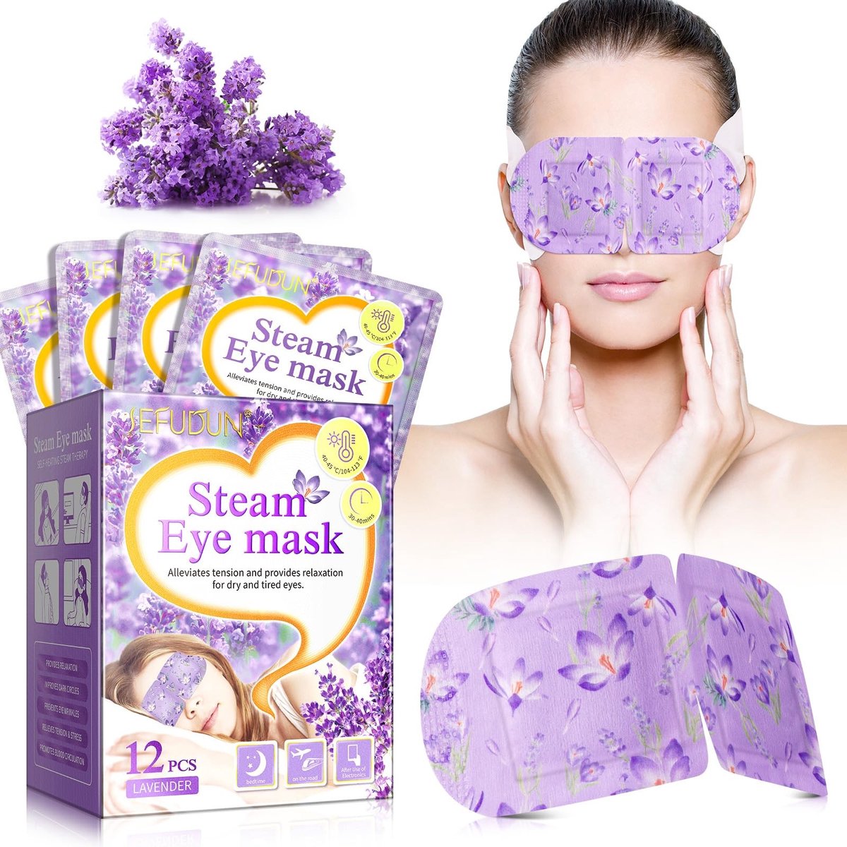 Dailygoods- Stoomoogmasker Zelfherstellend - Oogmasker Ontspanning - Oogmasker Vermoeidheid - Oogmasker Lavendel - Oogmasker Droge Ogen - Veilig voor Gevoelige Huid