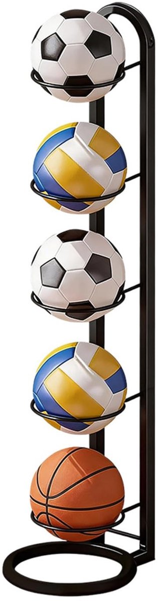 Dailygoods- Balstandaard 5-traps - Verticaal Rek - Balopslag - Displayhouder - Geschikt voor Basketbal/Volleybal/Voetbal - Duurzaam Gietijzer - Sportstandaard