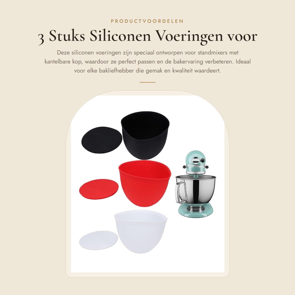 Dailygoods- Siliconen Voeringen 3 Stuks - Compatibel met KMS150/KSM180/KSM170/KSM160/KSM155 - Voedingskwaliteit - Temperatuurbestendig - Antiaanbak - Voor 5 Liter Mengkom