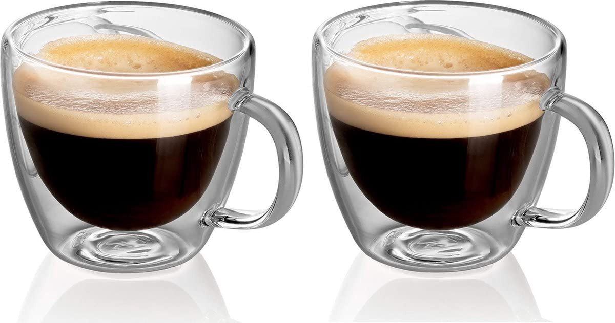 Dailygoods- Espresso Glazen Dubbelwandig - 80 ml - Set van 2 - Hittebestendig Borosilicaatglas - Lichtgewicht - Modern Design - Koffiekopjes