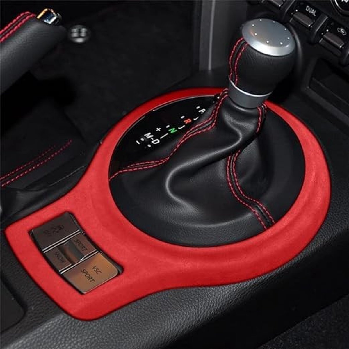 Dailygoods- Versnellingspook Trim - Alcantara - Donkergrijs/Rood - Geschikt voor Sub-aru BRZ/T0y0ta GR86 - Slijtvast - Duurzaam - Schakelknop