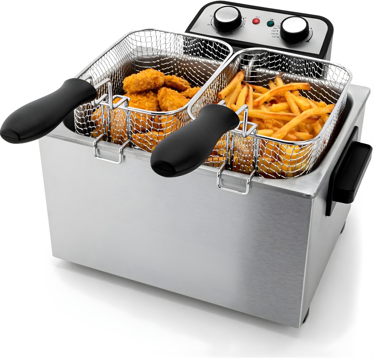 QORA® Frituurpan - Dubbele Frituurpan - Friteuse - Dubbele Friteuse - Zilver - 38cm x 38cm x 28cm