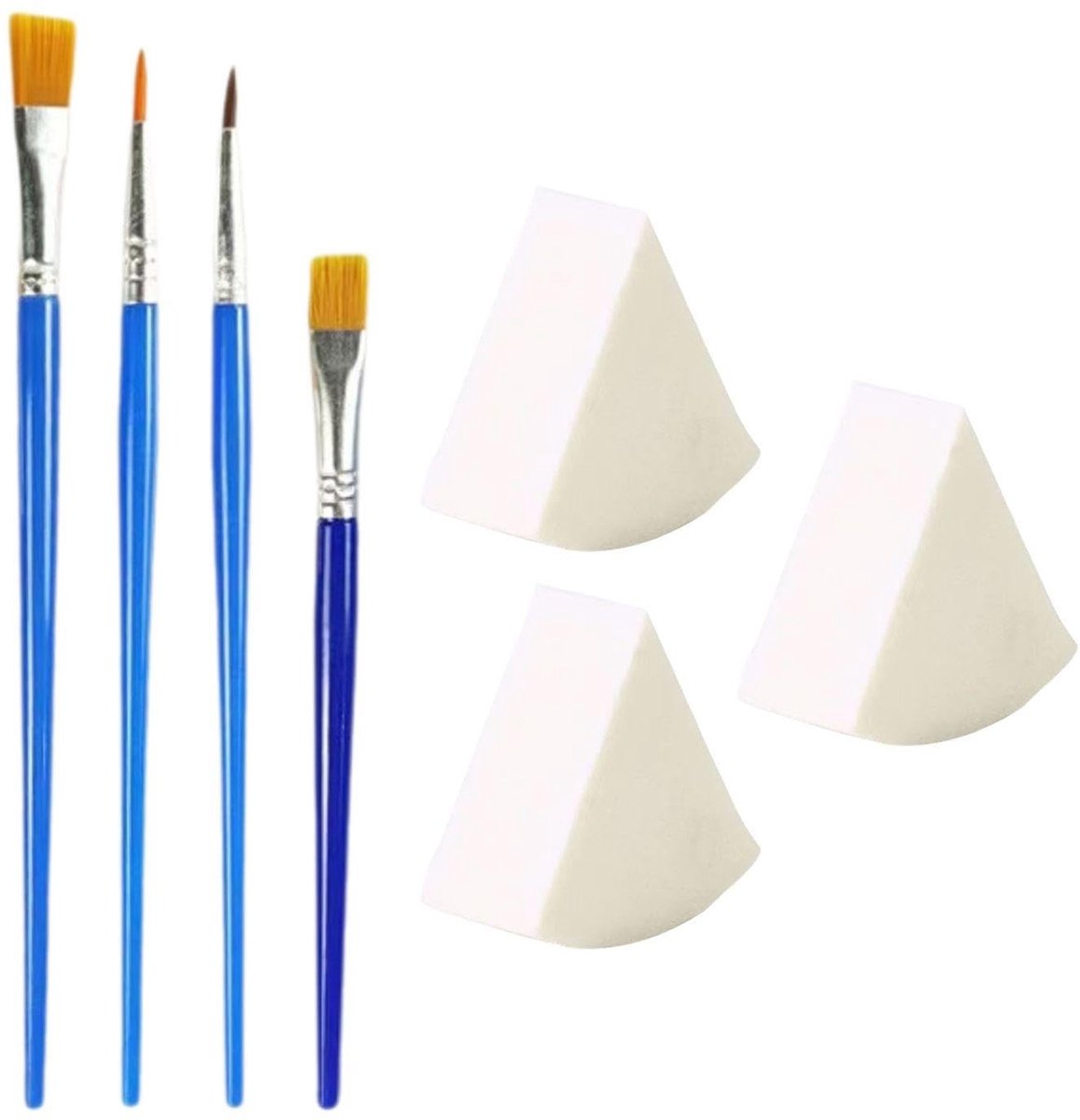 Dailygoods- Make-up Spons 3 Stuks - Schilderborstel 4 Stuks - Duurzaam - Zacht - Geschikt voor Cosmetica - Artistiek Schilderen - Make-up Applicator