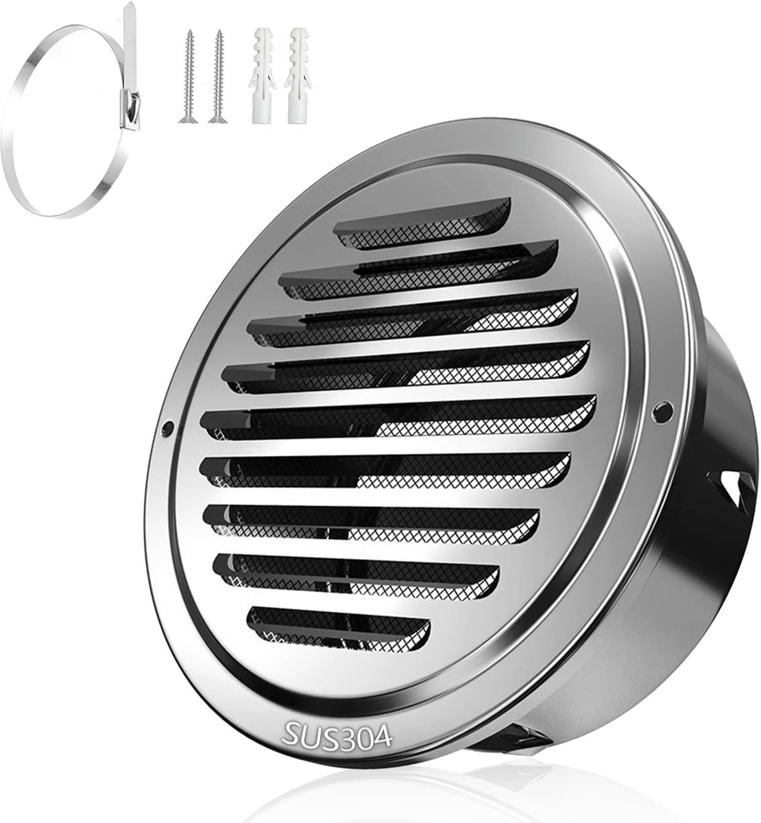 Dailygoods- Ventilatierooster 110 mm - Roestvrij Staal 304 - Rond - Insectenwering - Weerbestendig - Wandmontage - Afvoerrooster