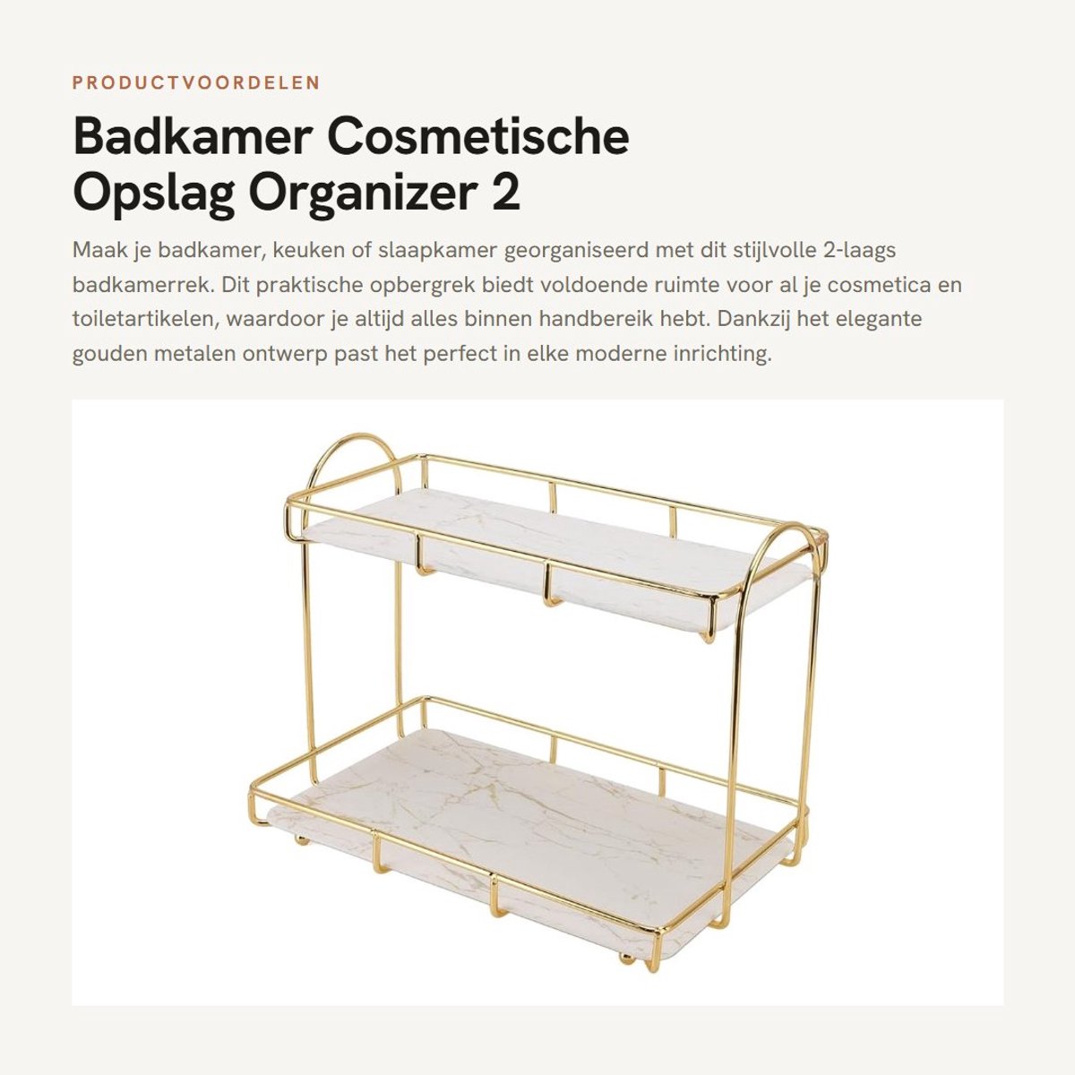 Dailygoods- Cosmetische Opslag Grote Capaciteit - 2-laags Opbergrek - Metalen Organizer - Waterdicht - Multifunctioneel - Eenvoudig te Installeren