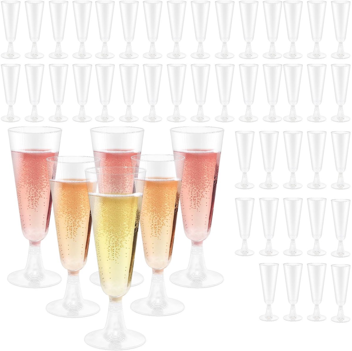 Dailygoods- Champagneglazen 50 stuks - Herbruikbaar - Transparant - 160 ml - Voor verjaardag/bruiloft/feest - Ruimtebesparend stapelbaar - Plastic Glazen