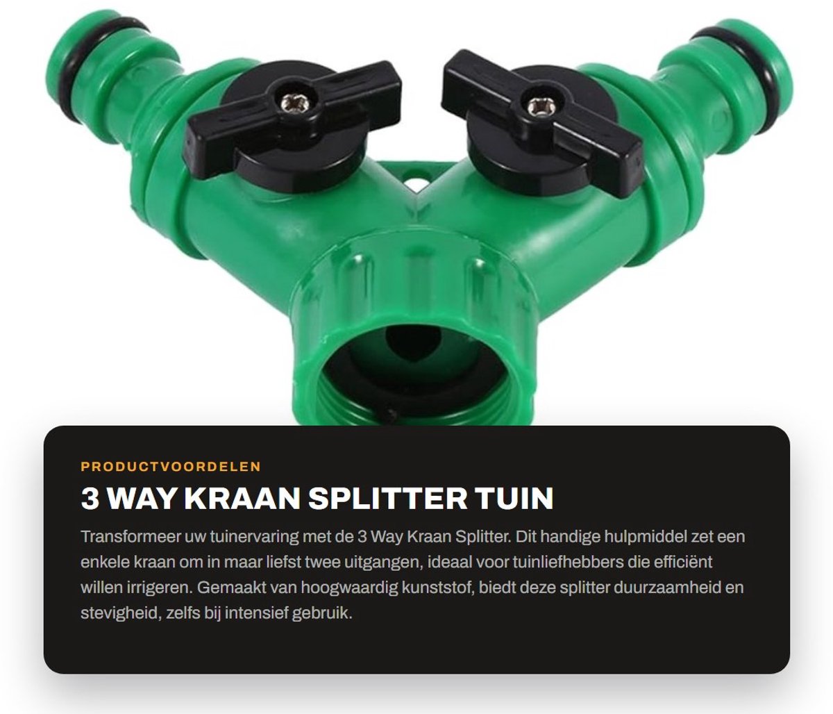Dailygoods - 3 Way Kraan Splitter - Tuin Watering - Hoogwaardig Kunststof - Groen - Irrigatie Adapter - Geschikt voor 3/4 Inch Draad