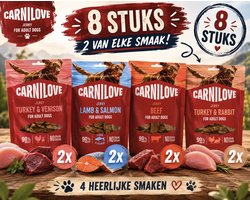 Carnilove Jerkys snackpakket alle 4 smaken 2 stuks van elk