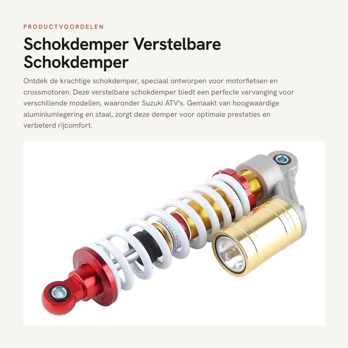 Dailygoods- Schokdemper Verstelbaar - Vervangend voor Motorfietsen/ATV's - Totale Lengte 340 mm - Montagegatafstand 305 mm - Aluminiumlegering/Staal - Universele Toepassing - Vering