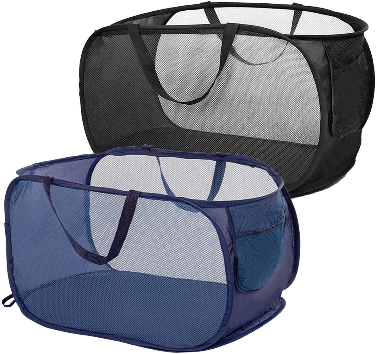 Dailygoods - 2 stuks pop-up wasmand, opvouwbare wasmand groot 36x36x58cm, klapborden met handgreep, ademend honingraatnet; vouwbare wasmand voor thuis, camping en reizen