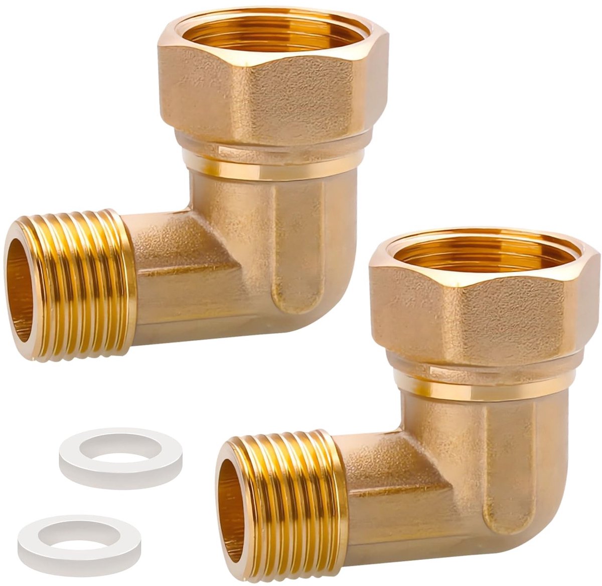 Dailygoods - 2 stuks messing beweegbare schroefverbinding, 1/2 inch AG x 3/4 inch IG messing hoek 90°, 1/2 inch op 3/4 inch beweegbare schroefverbinding, 90 graden hoekschroefverbinding voor waterinstallaties