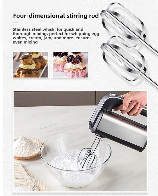 Handmixer - Keukenmixer - Bakken - Instelbare snelheden - 21 cm diep - Zwart — afbeelding 3