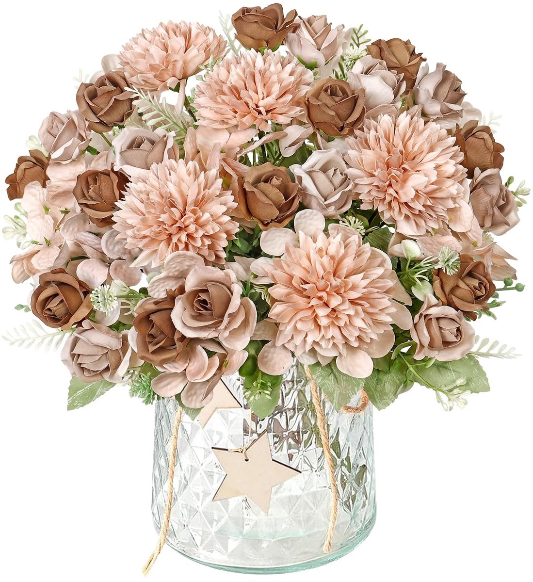 Dailygoods- Kunstbloemen - 4 Bundels - Nep Hortensia/rozen - Bruin - Decoratie voor Bruiloft/Feest - Afneembare Bloemen - Binnengebruik