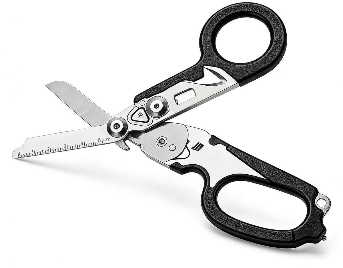 Dailygoods- Trauma Schaar 6-in-1 - Opvouwbaar - Roestvrijstalen Medische Schaar - Gordelsnijder - Glasbreker - EHBO-Schaar met Liniaal