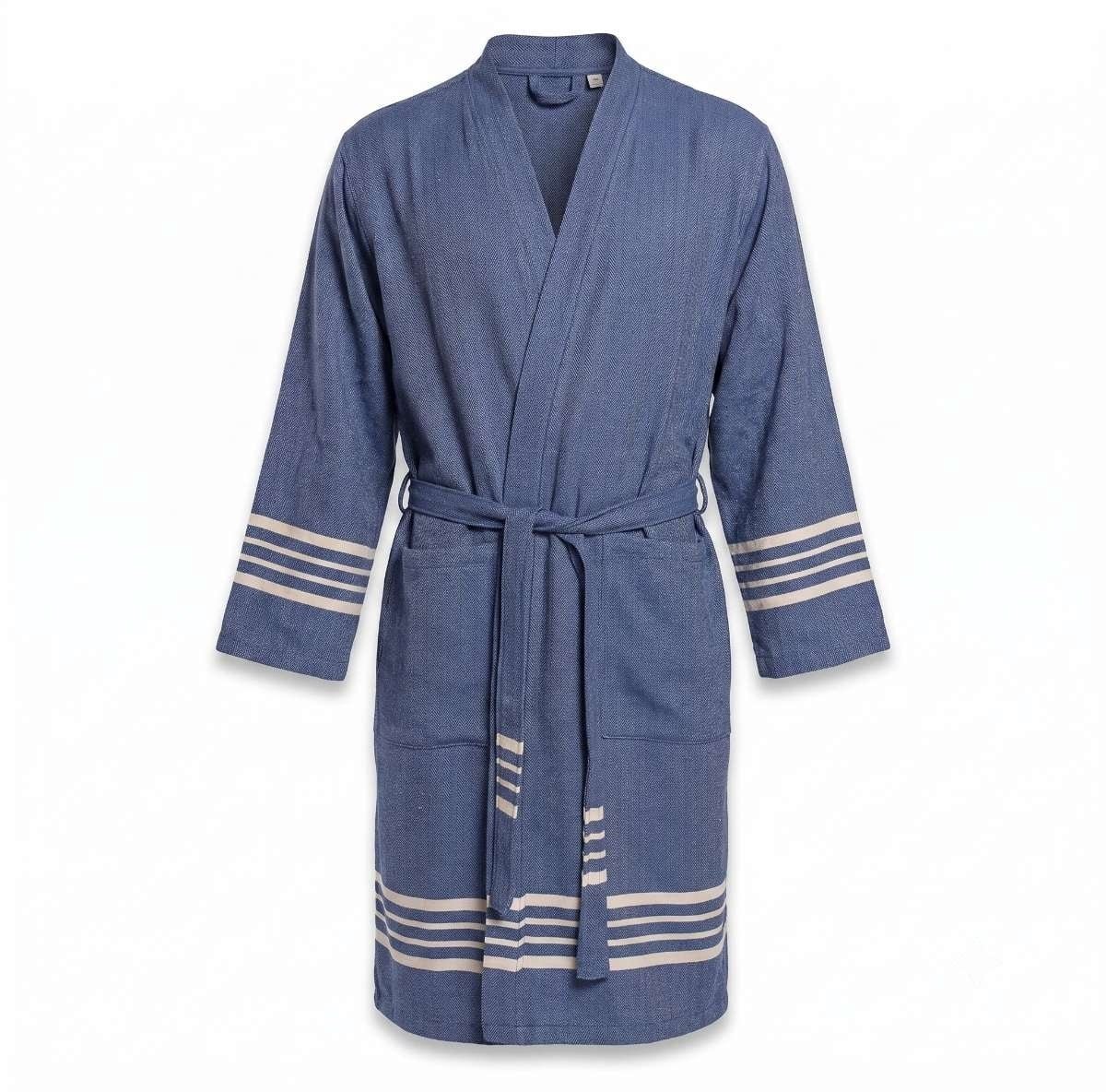 Lalay - hamam badjas Krem Sultan - navy - XXXL - dames heren badjas - sauna badjas - dunne badjas - 100% gekamd katoen