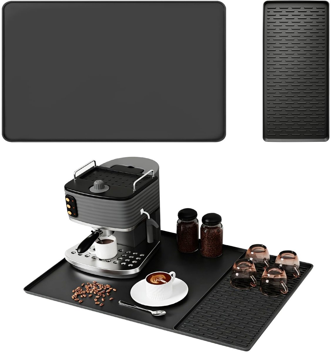 Dailygoods- Koffiemat 40x60 Antislip - Siliconen Koffiemat 2 in 1 - Afdruipmat voor Koffiezetapparaat - Hittebestendig - Geschikt voor Espressomachine - Glazen/Kopjes - Koffiemachine Mat