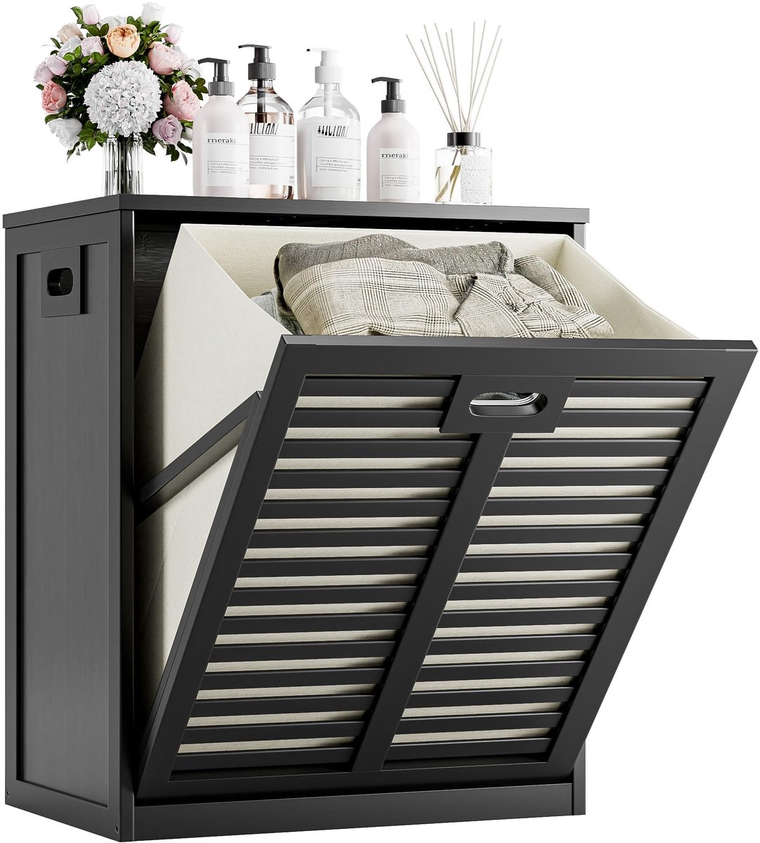 Dailygoods- Wasmandkast 63 Liter - Verwijderbare Waszak - Metalen Handgreep - Kantelbaar - Multifunctioneel Opbergproduct - Geschikt voor Keuken/Badkamer - Opbergkast