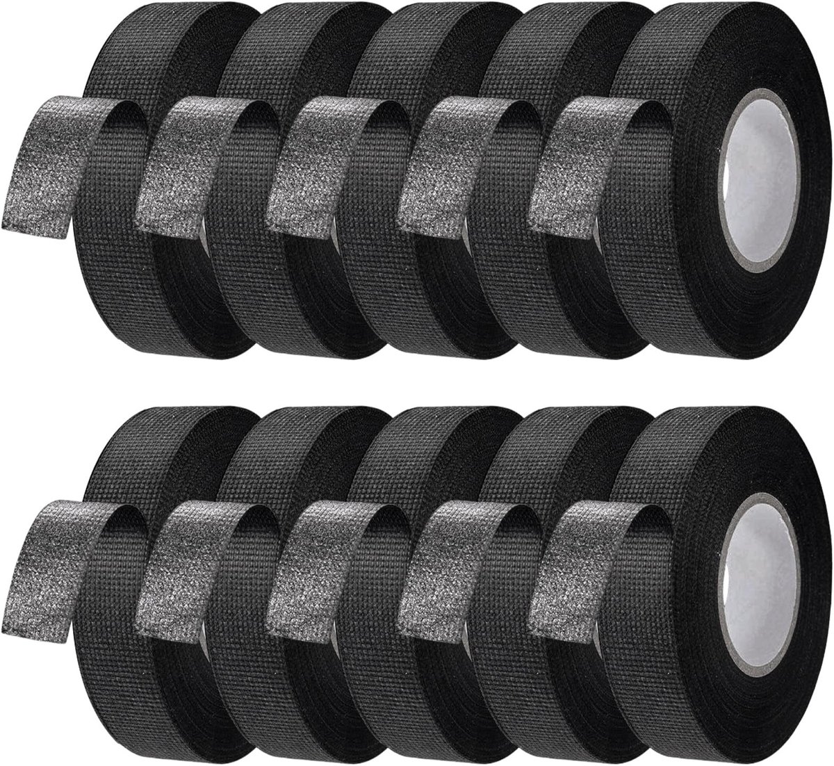 Dailygoods- Autoweefselband 10 Rollen - Hoogwaardige Kabelboom Plakband - Geluidsisolerende Tape - Hittebestendig - Vlamvertragend - 19 mm x 15 m - Textieltape