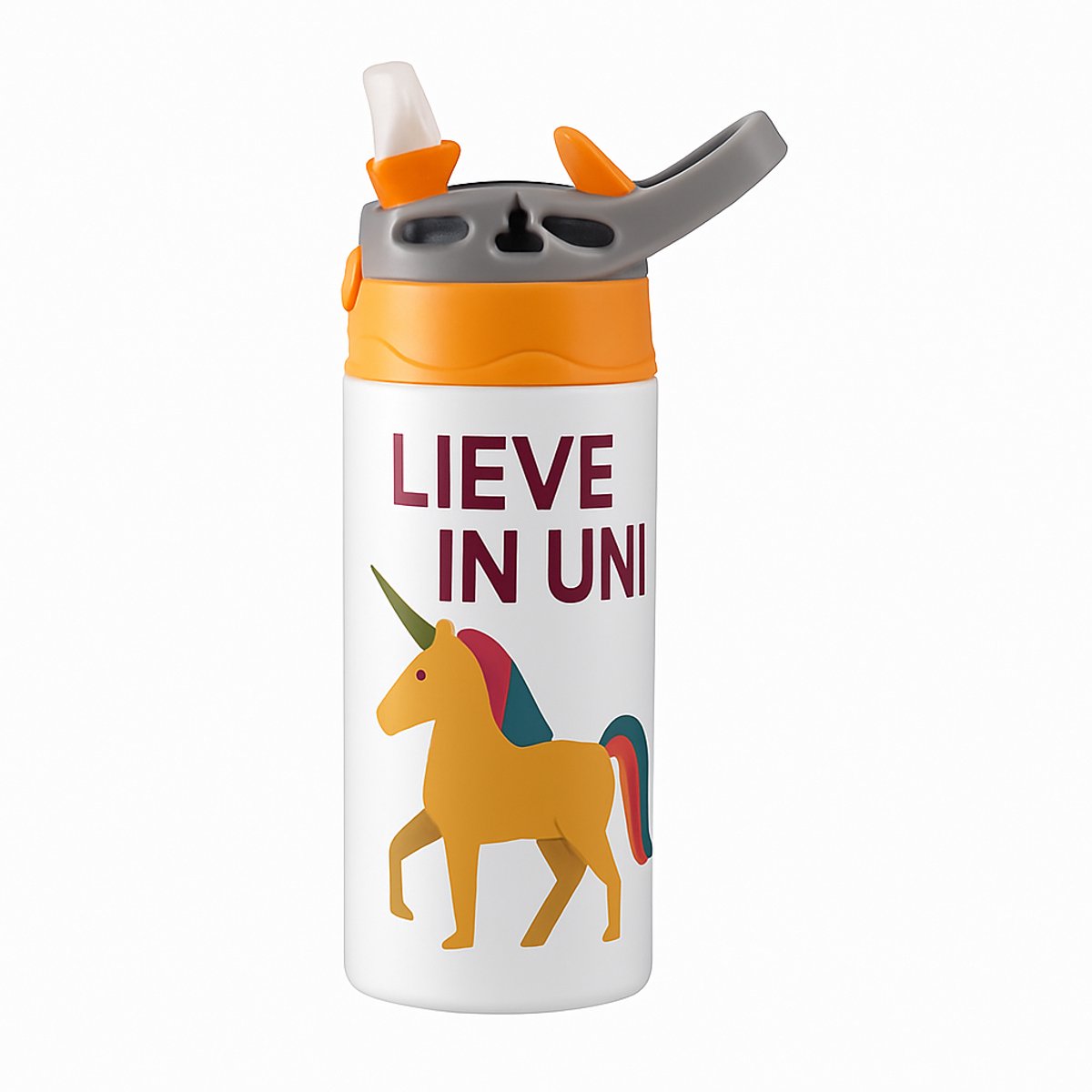 Klassieke 'il_1140xN.7808203911_5b08' Drinkfles – Stijlvolle Herbruikbare Fles voor Vrienden en Familie - Waterfles voor kinderen (wit/oranje)
