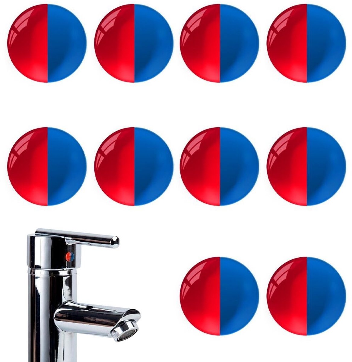 Dailygoods- Etiketten Ronde Zelfklevende - 10 Stuks - Waterdicht - Hittebestendig - Voor Kranen - Warm/Koud - Diameter 10 mm - Waterstickers