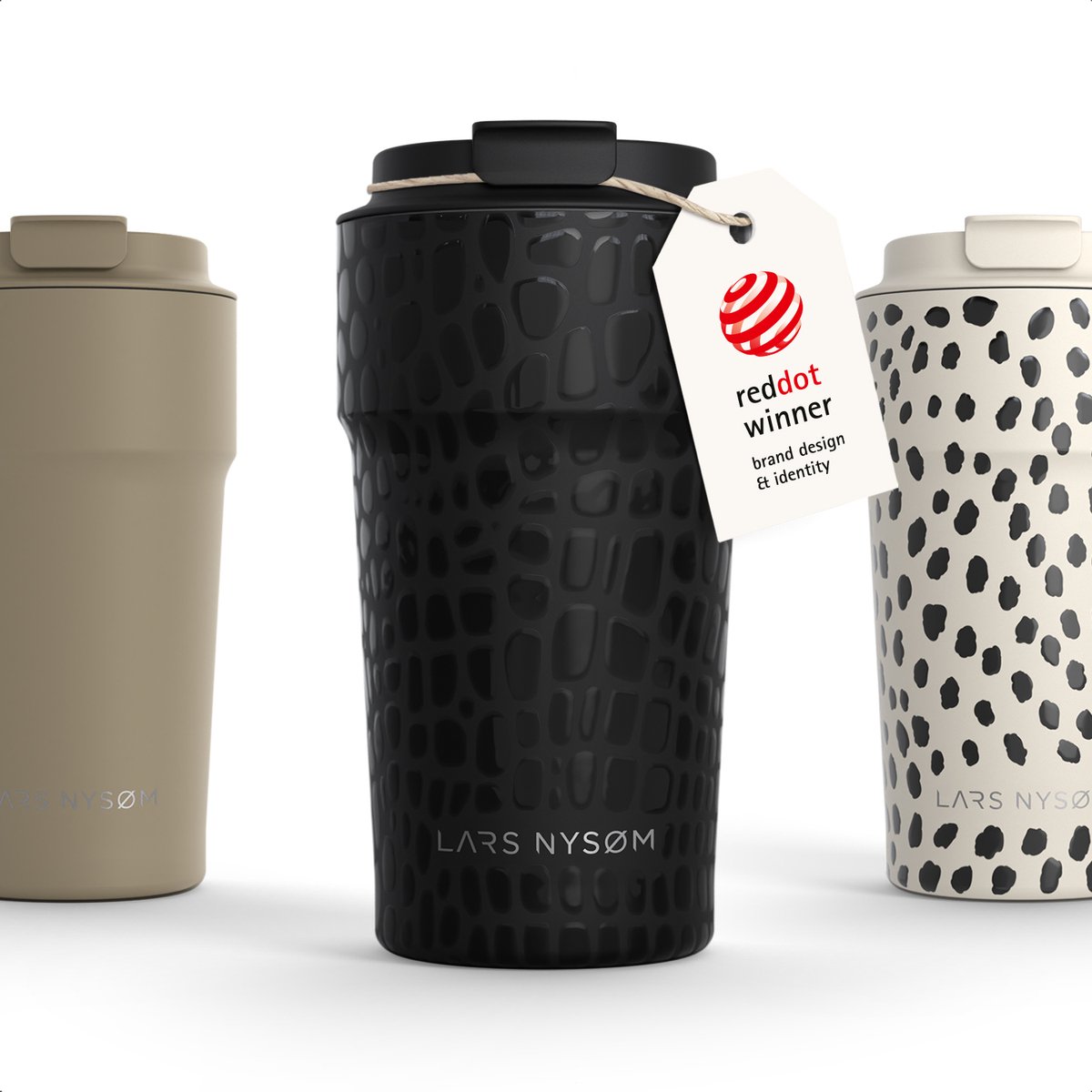 LARS NYSØM Bevægelse Thermos Coffee Mug-to-go 500ml - BPA-vrij met Isolatie - Lekvrije Roestvrijstalen Thermosbeker (Carbon Black/Crocodile/Gloss)