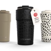 LARS NYSØM Bevægelse Thermos Coffee Mug-to-go 500ml - BPA-vrij met Isolatie - Lekvrije Roestvrijstalen Thermosbeker (Carbon Black/Crocodile/Gloss)