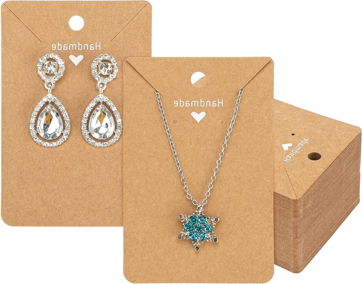 Sieraden Display Kaarten 9 x 6 cm Bruin Kraft Papier - 100 Stuks voor Oorbellen, Kettingen en Armbanden