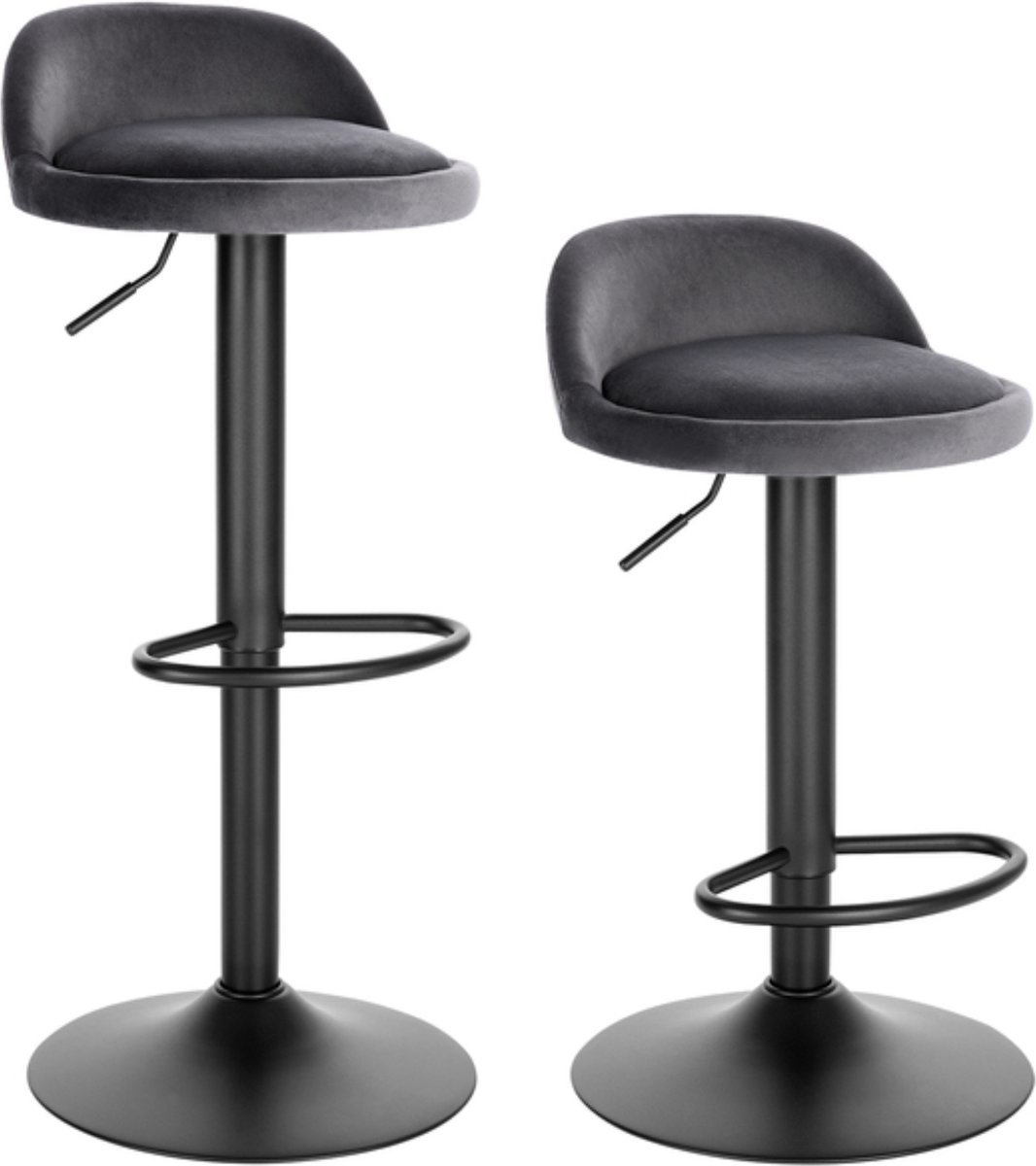 Barkrukken Set Donkergrijs - Velvet, Barkrukken set van 2 en Barstoel Kruk - Voor Eetkamer, Keuken en Woonkamer