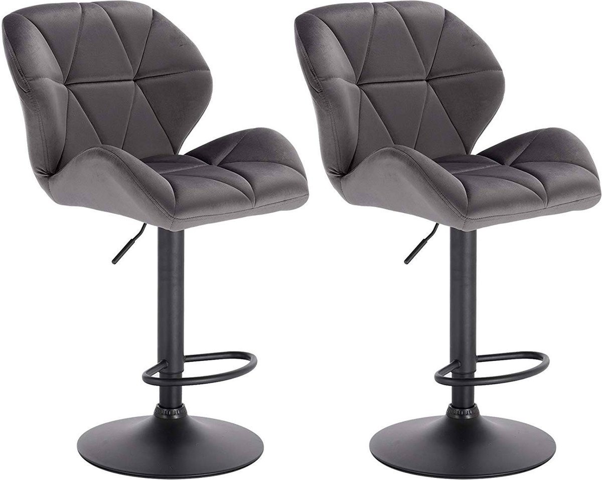 Barkrukken Set 82cm Grijs - Verstelbaar, Velvet en Met rugleuning - Voor Eetkamer, Keuken en Woonkamer