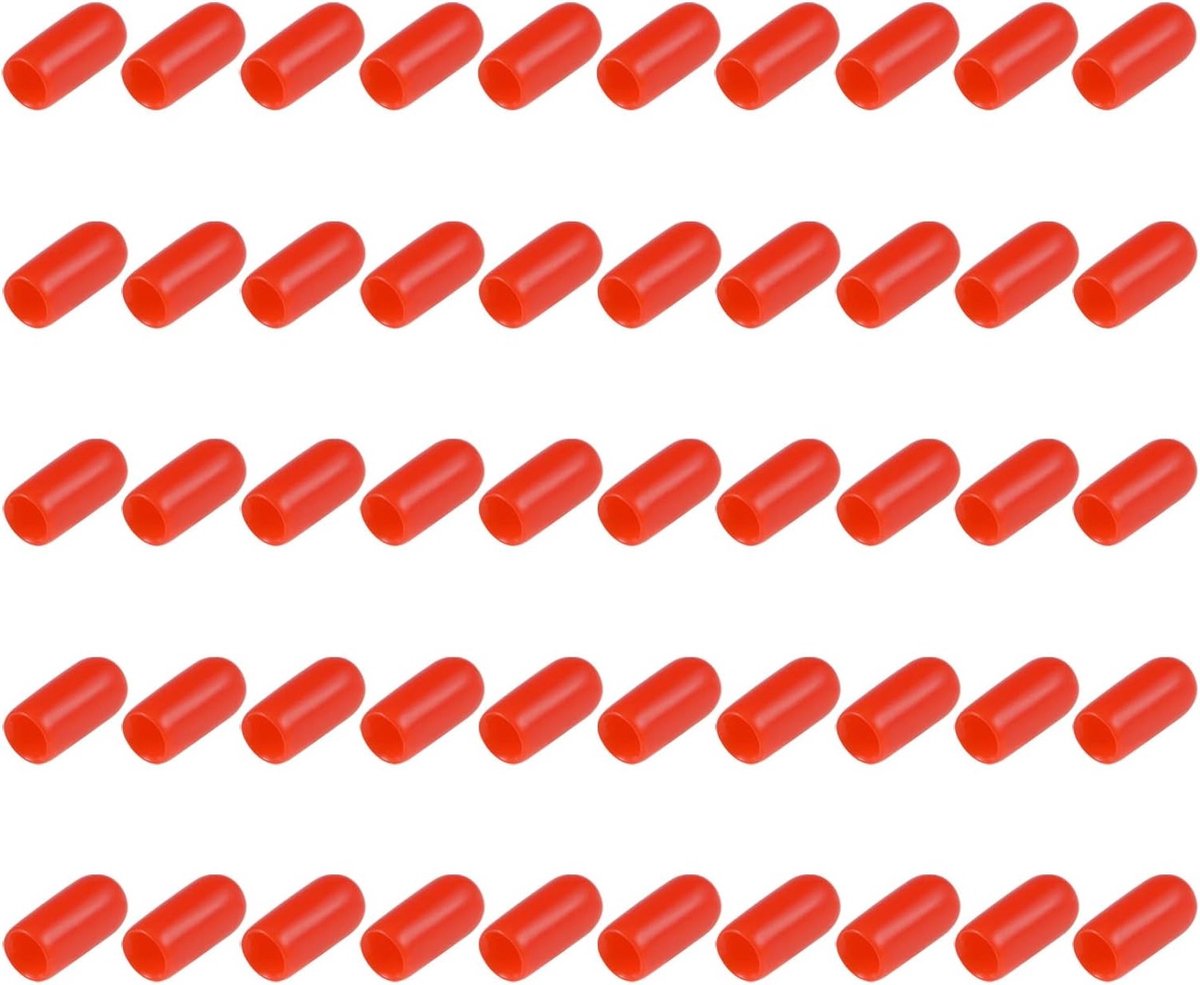 Set van 200 Rubberen Eindkappen - Ronde Beschermers voor Buitengebruik, Schroeven en Draad (5mm, ID Rood)