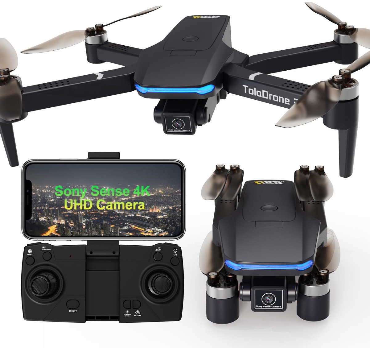 SnelShoppen - Toladrone Drone met 4K UHD-camera, GPS Borstelloze Motor, 5G Realtime Transmissie, Volgfunctie en Automatische Terugkeer - Perfect voor