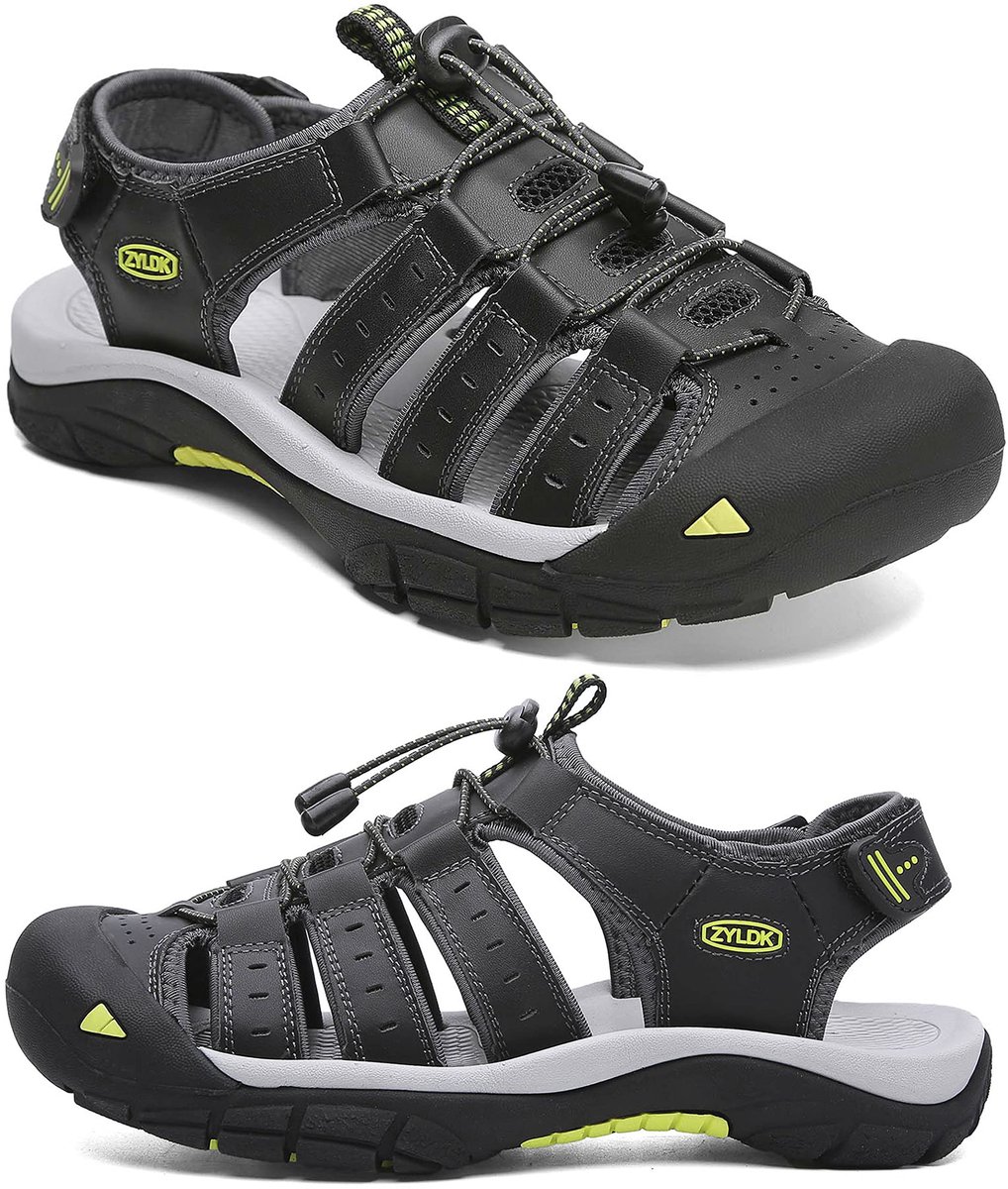SnelShoppen - Heren Sandalen Leer Wandelschoenen Outdoor Waterschoenen Strand Gesloten Teen Maat 41 EU Zwart - Perfect voor Avonturen en Ontspanning