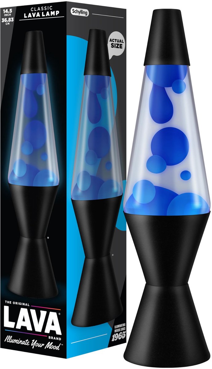 SnelShoppen - Lavalamp 14,5 inch - Blauwe Was, Transparante Vloeistof, Zwarte Voet en Kap - Originele Bewegingslamp voor Feest, Camping, Kinderen en T