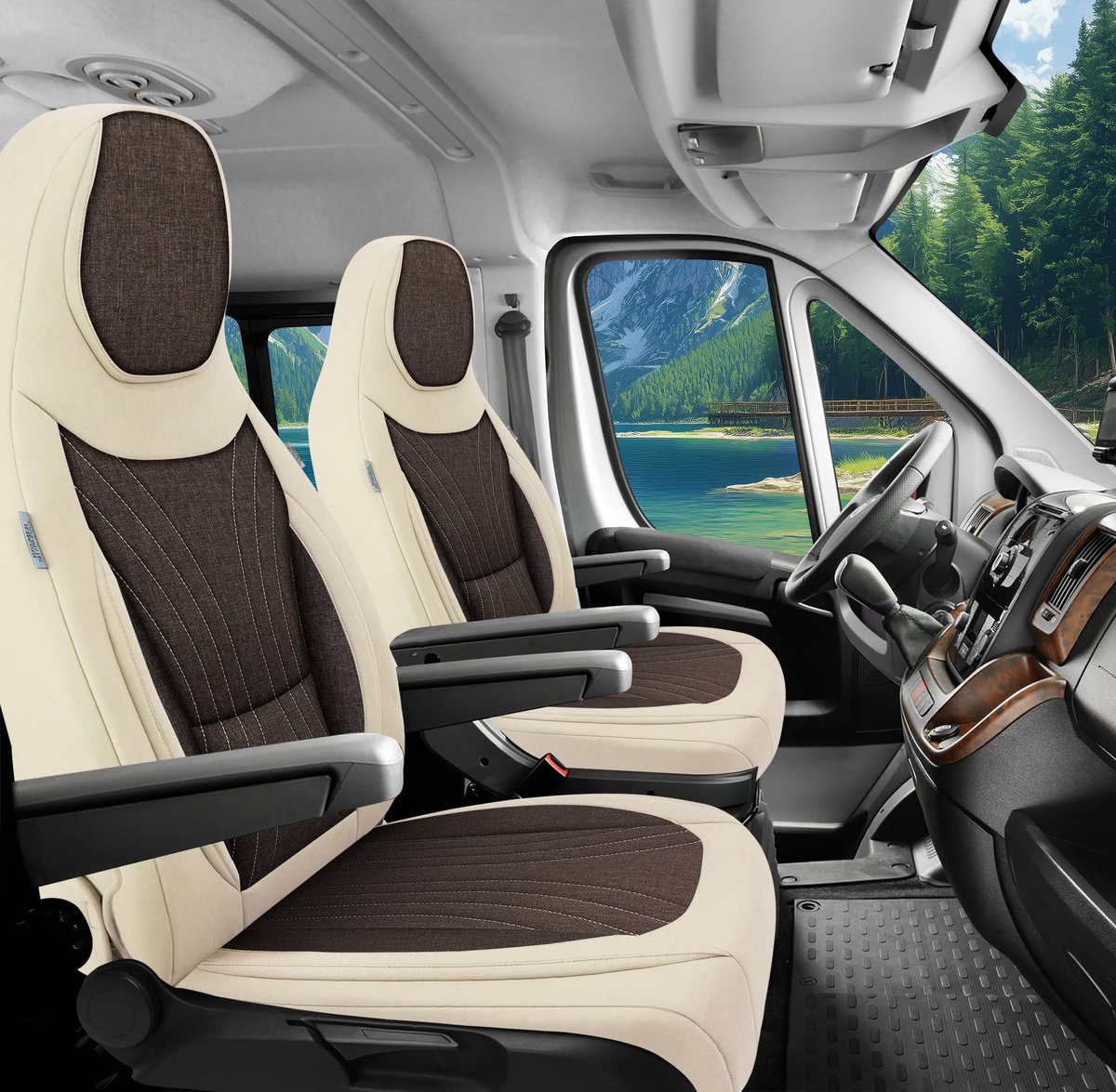 Premium Camper stoelhoezen voor Challenger C11 in Beige/Braun (2 losse stoelen)