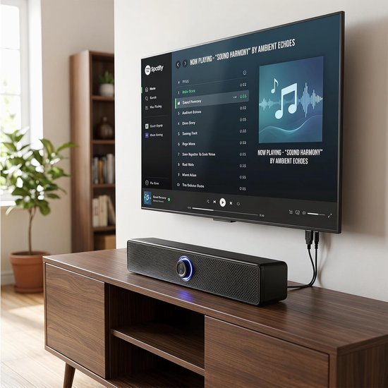 Computer Luidsprekers - Mini Sound Bar - Muziek Luisteren - 4D Surround Geluid - 32 cm Lengte - Zwart — afbeelding 4