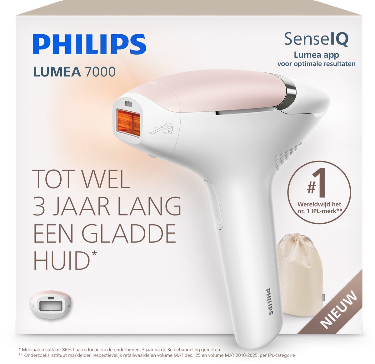 Philips Lumea 7000 Series IPL Ontharingsapparaat – Tot 3 Jaar Lang Gladde Benen, SmartSkin-sensor en Opzetstuk voor Lichaam, BRI930/00