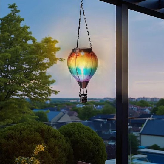 Luchtballon Solar Lamp - Hanglamp Tuin Decoratie - Sfeerverlichting Buiten - Zonne-energie Werking - 40 x 15 cm - Kleurrijk