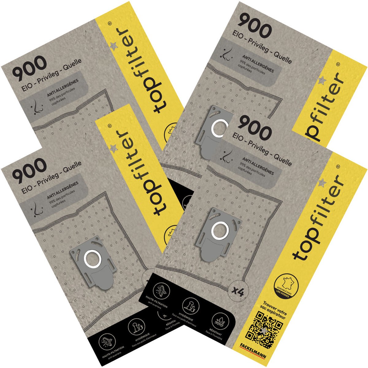 Set van 4 pakketten van 4 stofzuigerzakken voor 64900 EIO en Chromex TopFilter Premium