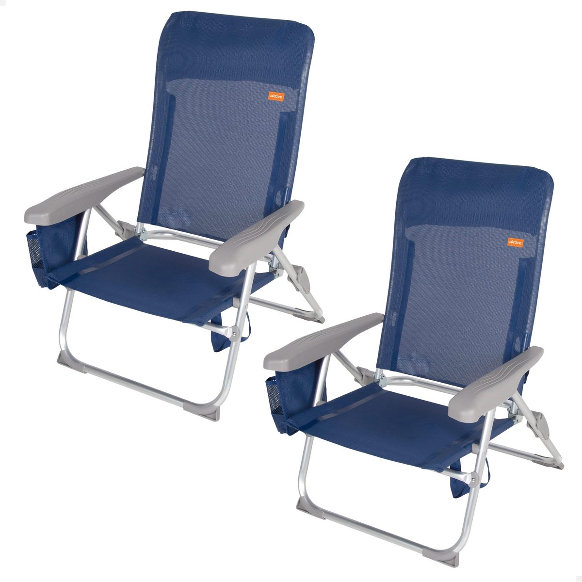 SnelShoppen - Set van 2 Inklapbare Strandstoelen - Plat, Compact, 6 Posities, Met Kussen en Tas - Aluminium - Ideaal Voor Camping, Tuin, Strand