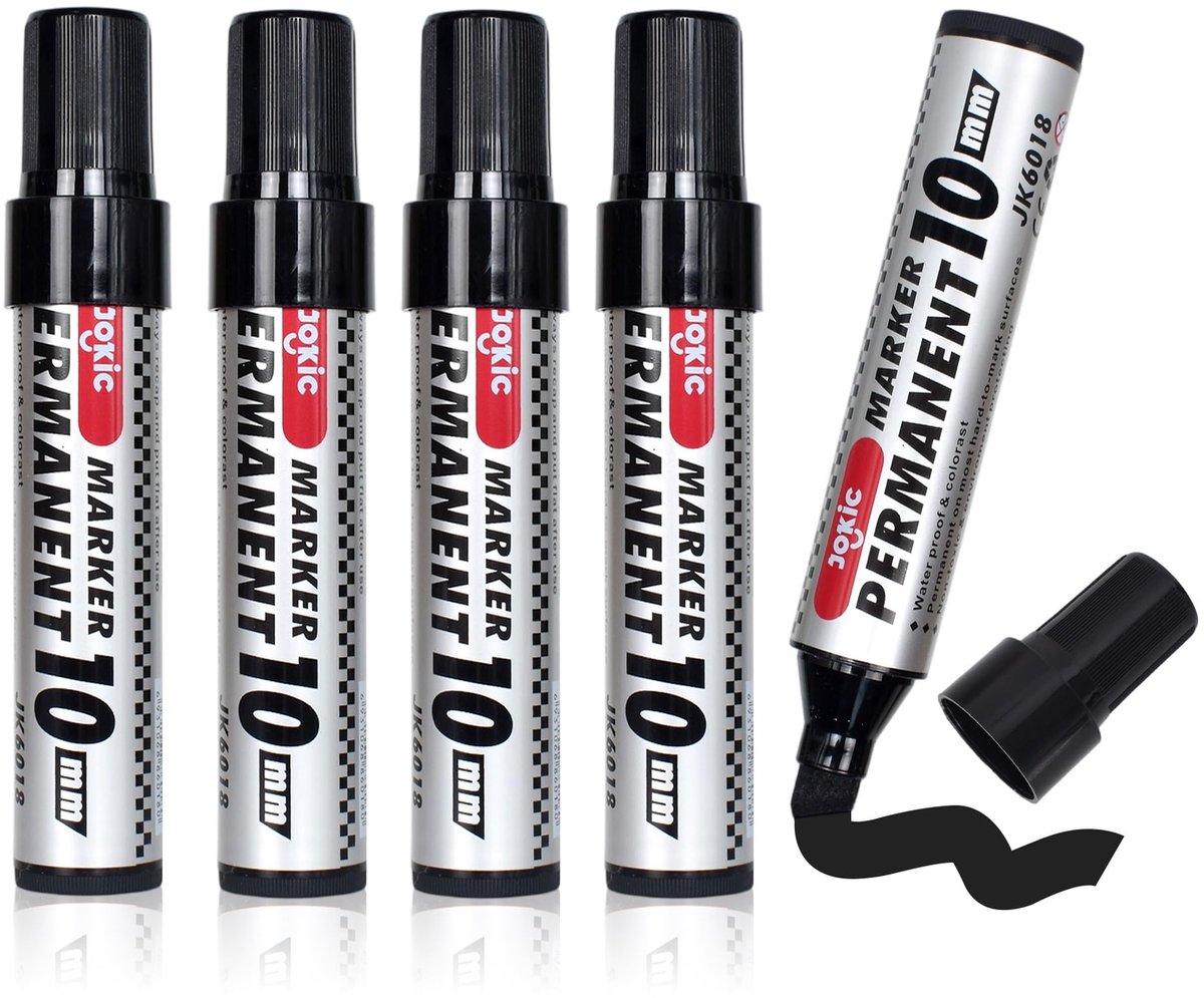 SnelShoppen - 5 Stuks Permanente Markers Zwart - Dikke Wigpunt 2-10 mm - Waterdicht en Sneldrogend - Multimarkers voor Karton, Kunststof, Hout, Metaal