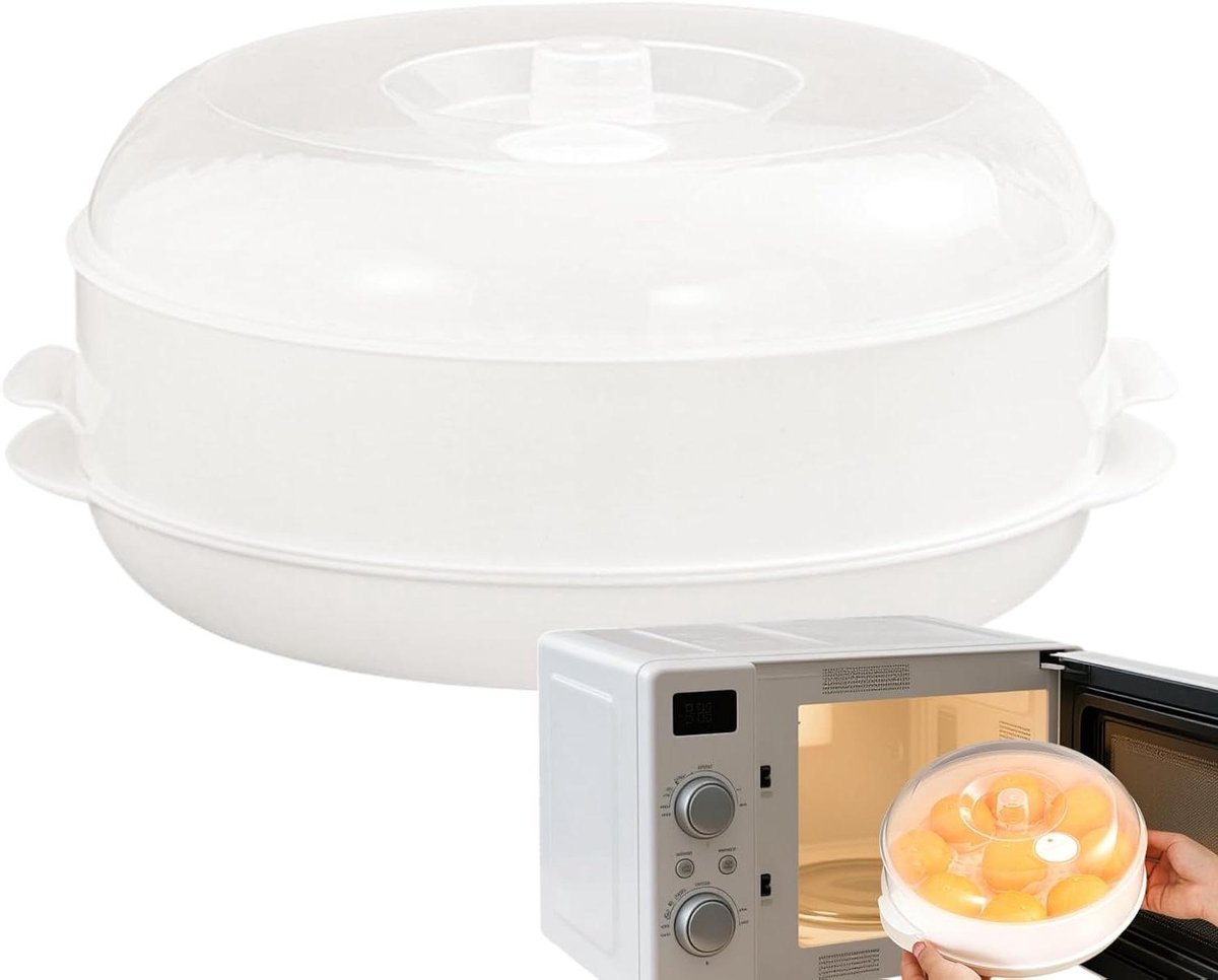 Magnetron Stoompan - Voedselcontainer Stoomkoker - Gezond Koken - Draaiend Deksel Ventilatie - 22x12cm - Wit
