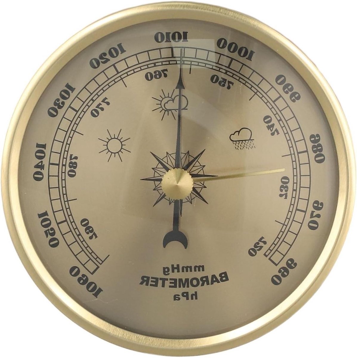Weerstation - Barometer thermometer - Weersvoorspelling thuis - Drie-in-één meting - 90 mm diameter - Goudkleurig